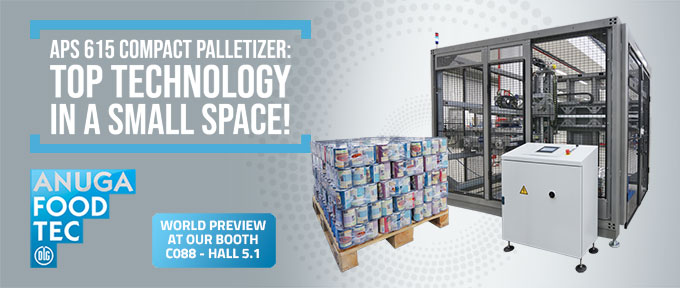 APS 615 compact palletizer. Top technology in a small space!